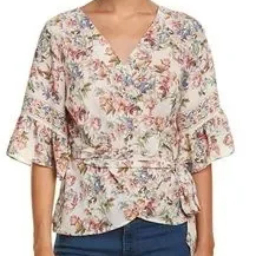 Max Studio Beautiful Floral Wrap Boho Blouse - Size Small